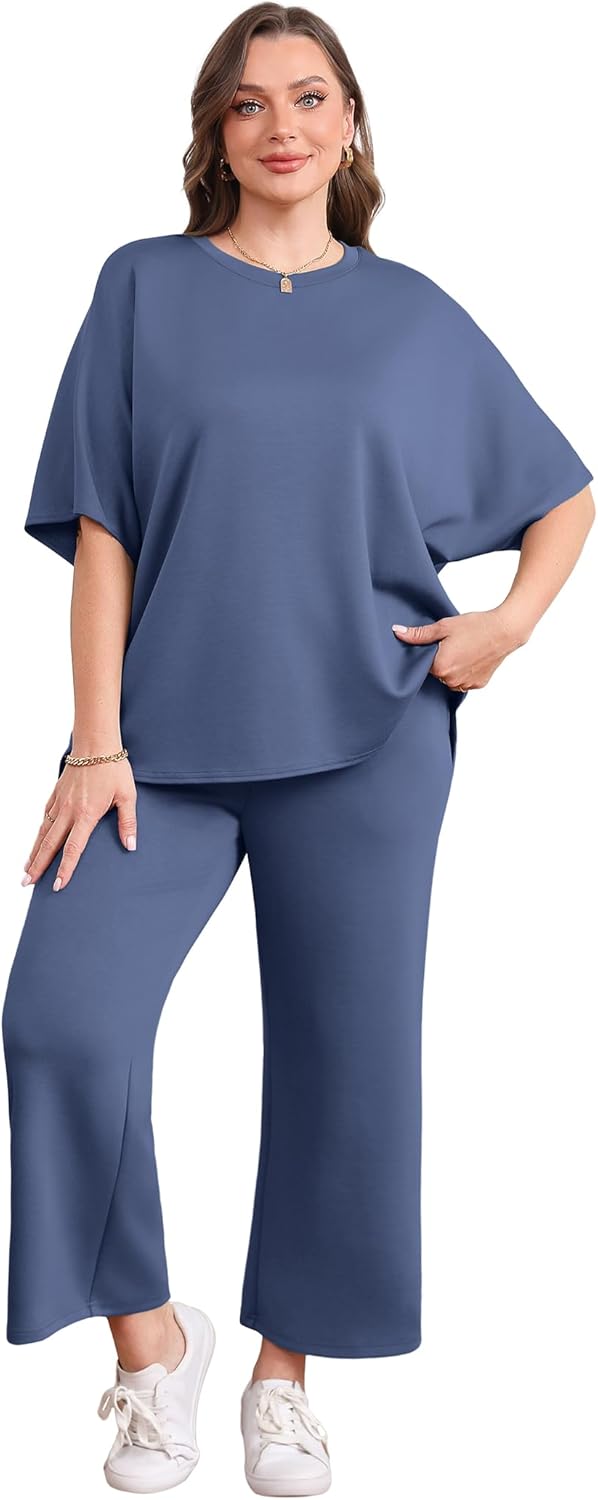 Women's two-piece summer clothing oversized wide-leg nine-point pants casual suit