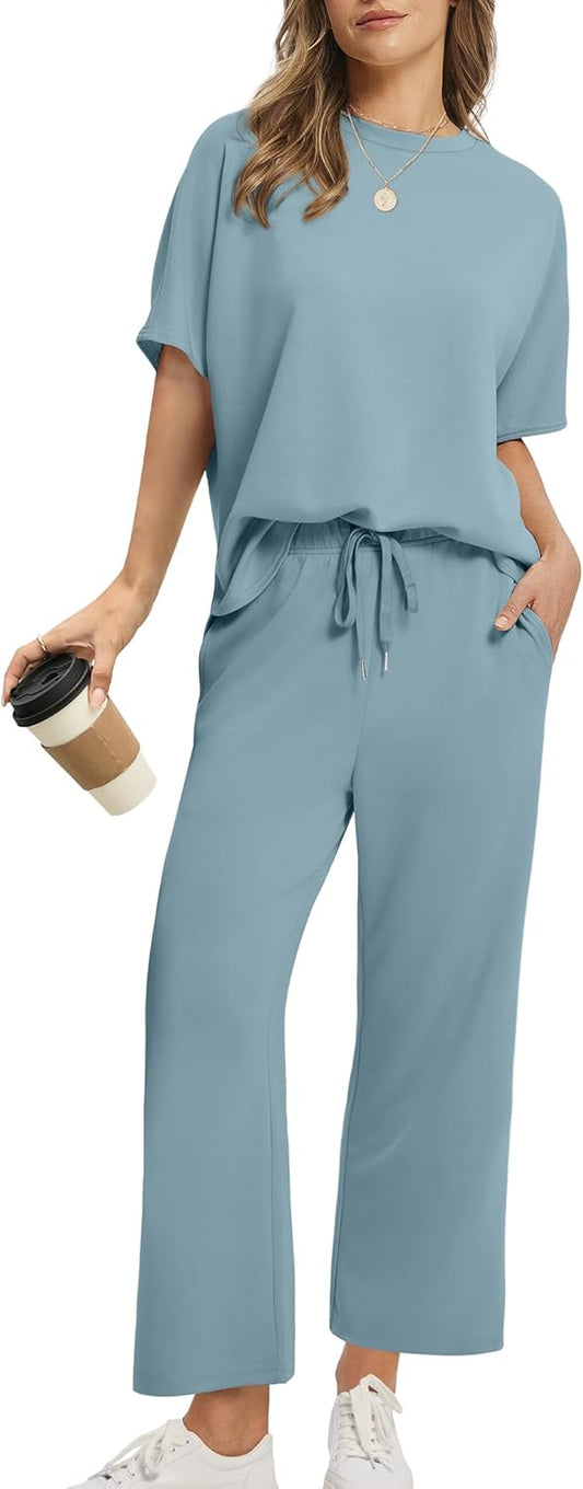 Women's two-piece summer clothing oversized wide-leg nine-point pants casual suit