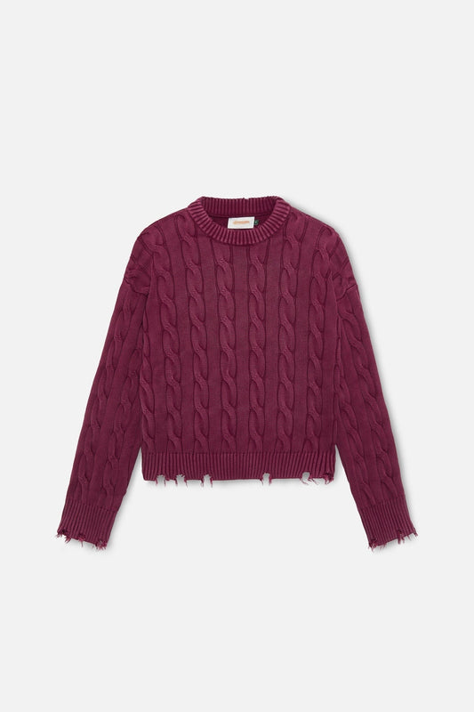CABLE KNIT DISTRESSED SWEATER