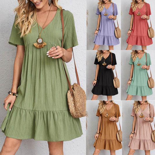 Women'S Clothing Skirt Loose Casual Short-SleevedDress